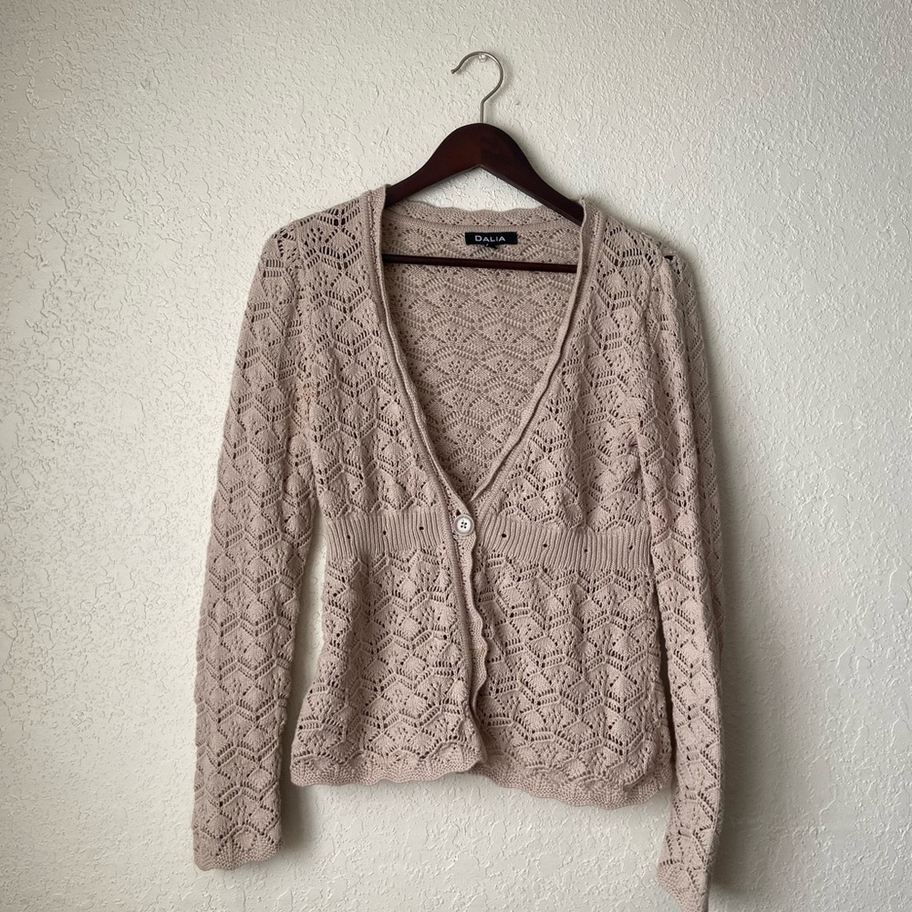 Chaps Cream Sweatshirt with V-neck and Textured Knit